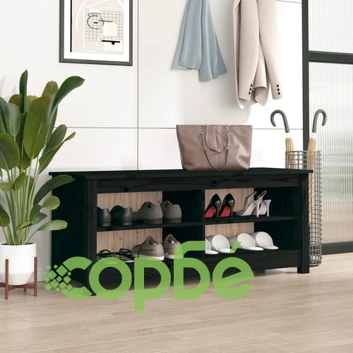 Пейка за обувки черна 110x38x45,5 см масивна борова дървесина ➤ топ цена ➤ sorbe.bg