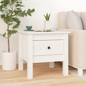 Странична масичка, бяла, 40x40x39 см, борово дърво масив