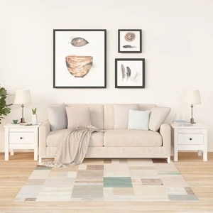 Странични масички, 2 бр, бели,40x40x39 см, борово дърво масив