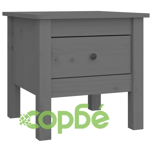 Странична масичка, сива, 40x40x39 см, борово дърво масив ➤ топ цена ➤ sorbe.bg