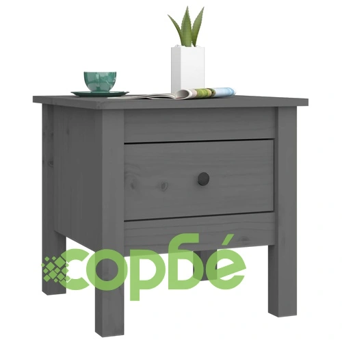 Странична масичка, сива, 40x40x39 см, борово дърво масив ➤ топ цена ➤ sorbe.bg