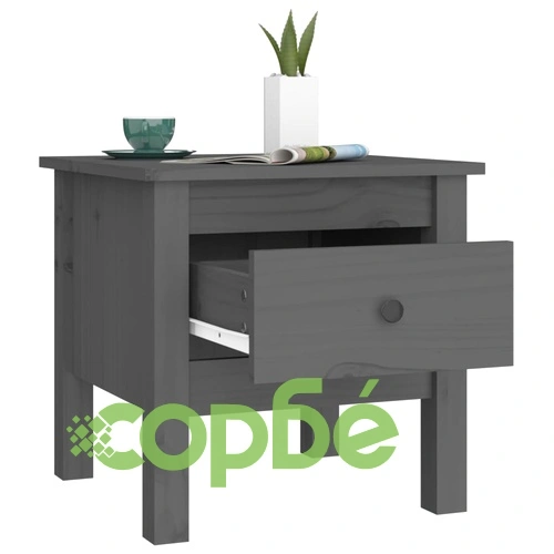 Странична масичка, сива, 40x40x39 см, борово дърво масив ➤ топ цена ➤ sorbe.bg