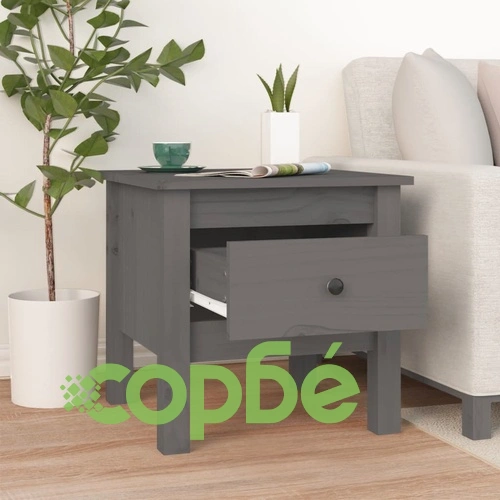 Странични масички, 2 бр, сиви, 40x40x39 см, борово дърво масив ➤ топ цена ➤ sorbe.bg