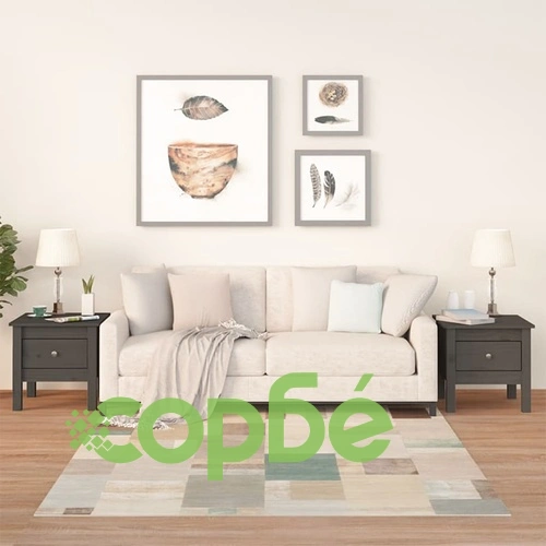 Странични масички, 2 бр, сиви, 40x40x39 см, борово дърво масив ➤ топ цена ➤ sorbe.bg