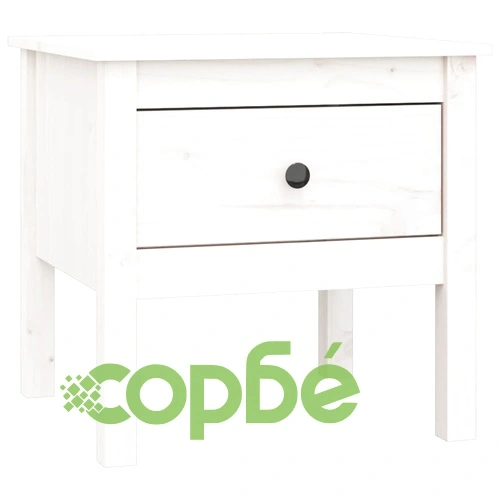 Странични масички, 2 бр, бели, 50x50x49 см, борово дърво масив ➤ топ цена ➤ sorbe.bg