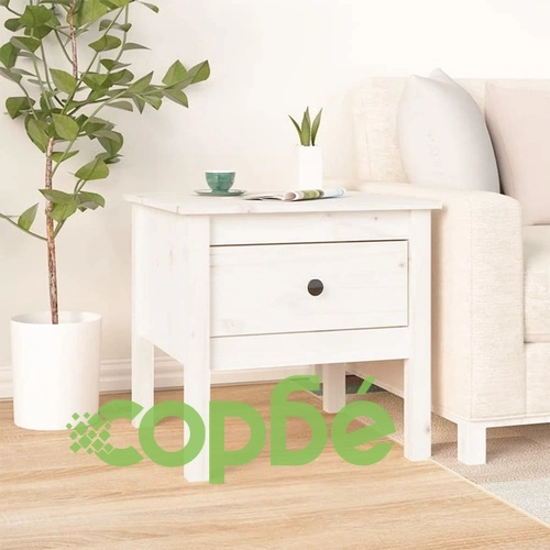 Странични масички, 2 бр, бели, 50x50x49 см, борово дърво масив ➤ топ цена ➤ sorbe.bg