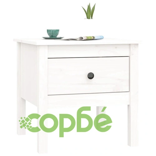 Странични масички, 2 бр, бели, 50x50x49 см, борово дърво масив ➤ топ цена ➤ sorbe.bg