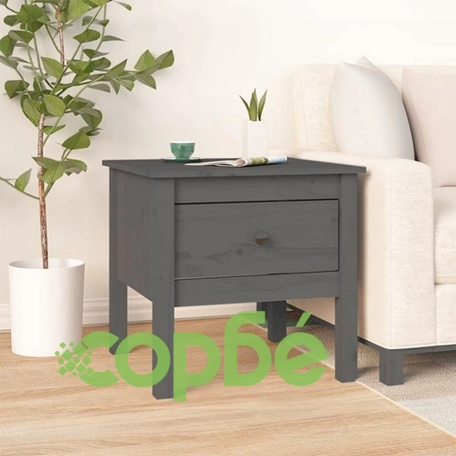 Странична масичка, сива, 50x50x49 см, борово дърво масив ➤ топ цена ➤ sorbe.bg