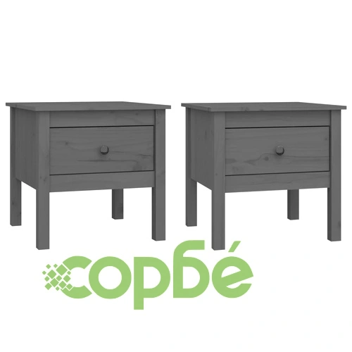 Странични масички, 2 бр, сиви, 50x50x49 см, борово дърво масив ➤ топ цена ➤ sorbe.bg