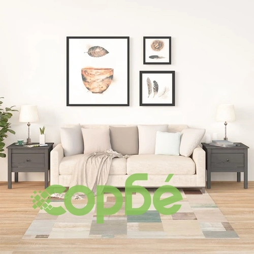 Странични масички, 2 бр, сиви, 50x50x49 см, борово дърво масив ➤ топ цена ➤ sorbe.bg