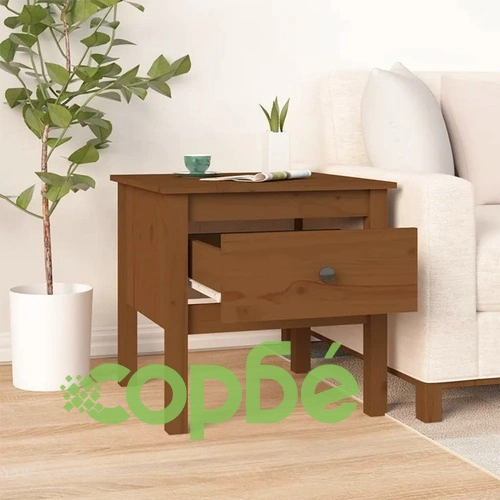 Странична масичка меденокафява 50x50x49 см борово дърво масив ➤ топ цена ➤ sorbe.bg