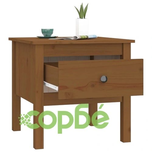 Странична масичка меденокафява 50x50x49 см борово дърво масив ➤ топ цена ➤ sorbe.bg