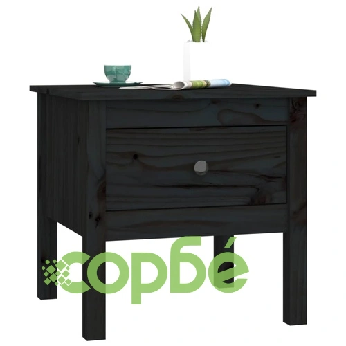 Странична масичка, черна, 50x50x49 см, борово дърво масив ➤ топ цена ➤ sorbe.bg