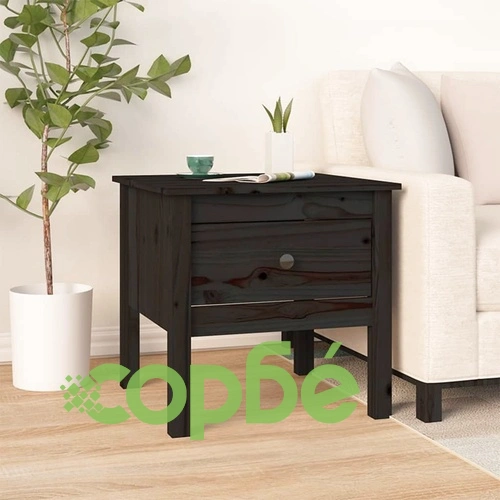 Странична масичка, черна, 50x50x49 см, борово дърво масив ➤ топ цена ➤ sorbe.bg