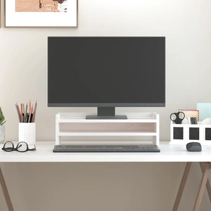 Поставка за монитор, бяла, 50x24x16 см, бор масив