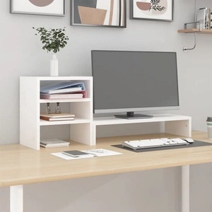 Поставка за монитор, бяла, 81x20x30 см, бор масив