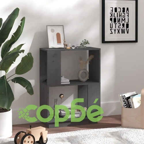 Библиотека/разделител за стая, сива, 51x25x70 см, бор масив ➤ топ цена ➤ sorbe.bg