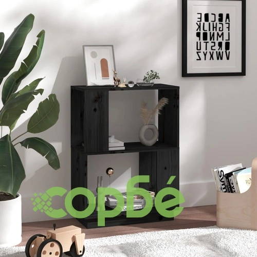 Библиотека/разделител за стая, черна, 51x25x70 см, бор масив ➤ топ цена ➤ sorbe.bg