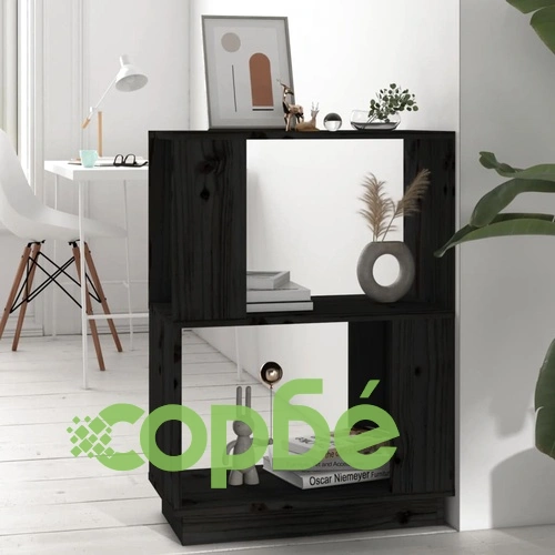 Библиотека/разделител за стая, черна, 51x25x70 см, бор масив ➤ топ цена ➤ sorbe.bg