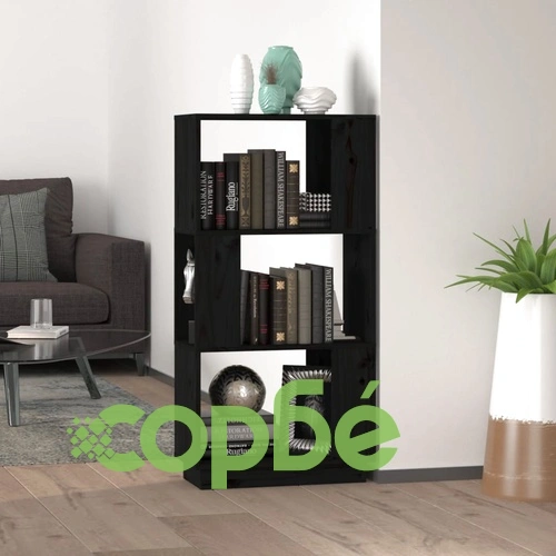 Библиотека/разделител за стая, черна, 51x25x101 см, бор масив ➤ топ цена ➤ sorbe.bg