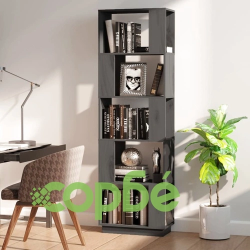 Библиотека/разделител за стая, сива, 51x25x163,5 см, бор масив ➤ топ цена ➤ sorbe.bg