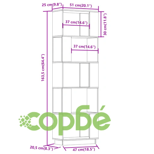 Библиотека/разделител за стая, сива, 51x25x163,5 см, бор масив ➤ топ цена ➤ sorbe.bg
