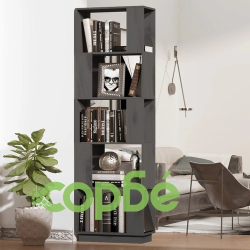 Библиотека/разделител за стая, сива, 51x25x163,5 см, бор масив ➤ топ цена ➤ sorbe.bg