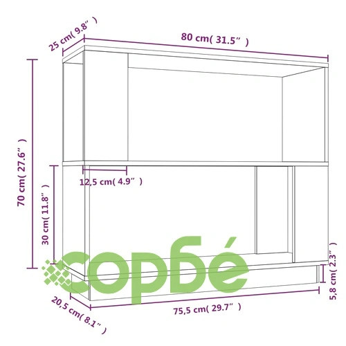 Библиотека/разделител за стая, бяла, 80x25x70 см, бор масив ➤ топ цена ➤ sorbe.bg