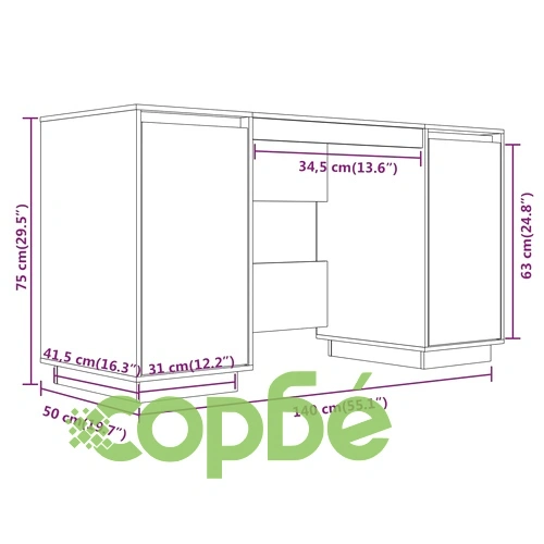 Бюро, сиво, 140x50x75 см, борово дърво масив ➤ топ цена ➤ sorbe.bg