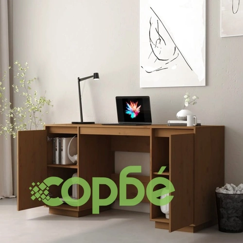 Бюро, меденокафяво, 140x50x75 см, борово дърво масив ➤ топ цена ➤ sorbe.bg