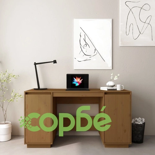 Бюро, меденокафяво, 140x50x75 см, борово дърво масив ➤ топ цена ➤ sorbe.bg