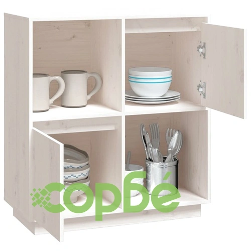 Сайдборд, бял, 74x35x80 см, бор масив ➤ топ цена ➤ sorbe.bg