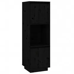 Висок шкаф, черен, 38x35x117 см, борово дърво масив