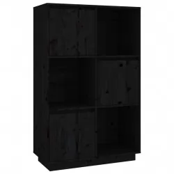 Висок шкаф, черен, 74x35x117 см, борово дърво масив