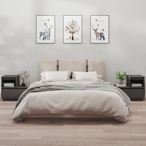 Нощни шкафчета, 2 бр, сиви, 60x34x51 см, борово дърво масив