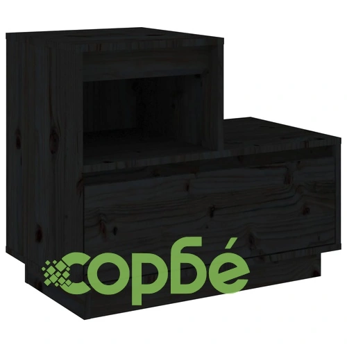 Нощно шкафче, черно, 60x34x51 см, борово дърво масив ➤ топ цена ➤ sorbe.bg