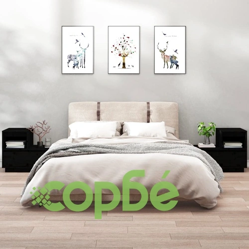 Нощни шкафчета, 2 бр, черни, 60x34x51 см, борово дърво масив ➤ топ цена ➤ sorbe.bg