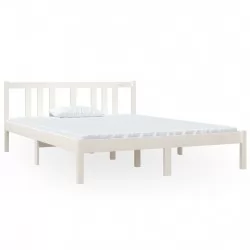 Рамка за легло, бяла, масивно дърво, 140x190 см