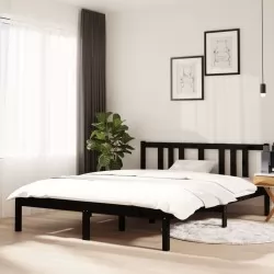 Рамка за легло, черна, масивно дърво, 140х190 см