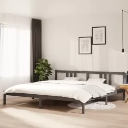 Рамка за легло, сива, дърво масив, 200x200 см