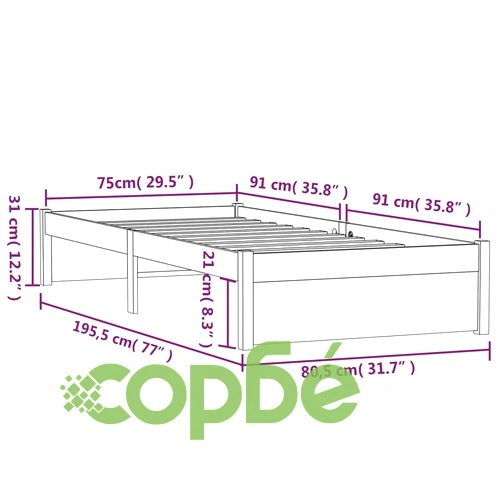 Рамка за легло бяла масивно дърво 75x190 см Small Single ➤ топ цена ➤ sorbe.bg