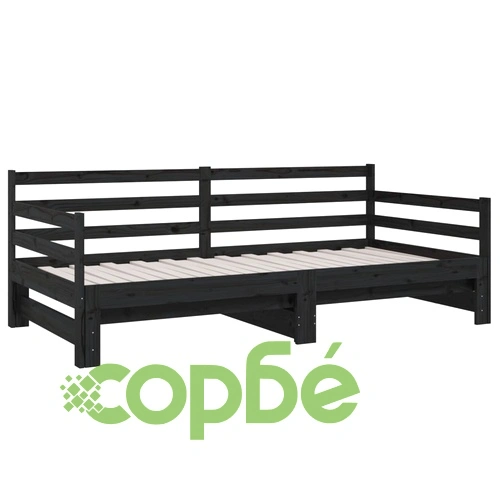 Разтегателно дневно легло, черно, 2x(90x190) см, бор масив ➤ топ цена ➤ sorbe.bg