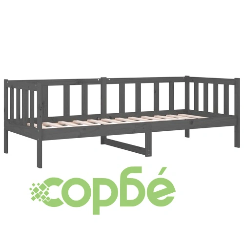 Дневно легло, сиво, 80x200 см, борово дърво масив ➤ топ цена ➤ sorbe.bg