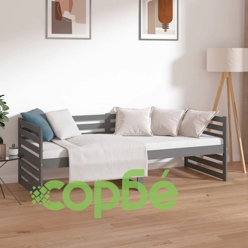 Дневно легло, сиво, 80x200 см, борово дърво масив ➤ топ цена ➤ sorbe.bg