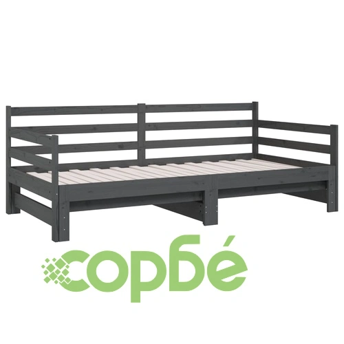 Разтегателно дневно легло, сиво, 2x(80x200) см, бор масив ➤ топ цена ➤ sorbe.bg