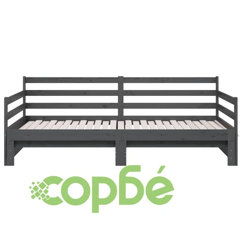 Разтегателно дневно легло, сиво, 2x(80x200) см, бор масив ➤ топ цена ➤ sorbe.bg