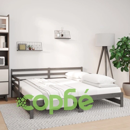 Разтегателно дневно легло, сиво, 2x(80x200) см, бор масив ➤ топ цена ➤ sorbe.bg
