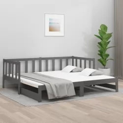 Разтегателно дневно легло, сиво, 2x(80x200) см, бор масив