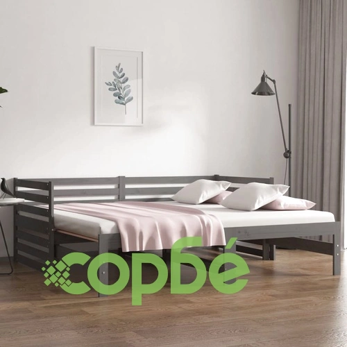 Разтегателно дневно легло, сиво, 2x(80x200) см, бор масив ➤ топ цена ➤ sorbe.bg