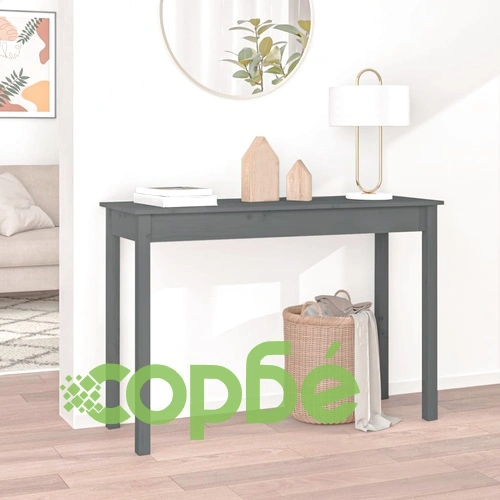 Конзолна маса, сива, 110x40x75 см, борово дърво масив ➤ топ цена ➤ sorbe.bg